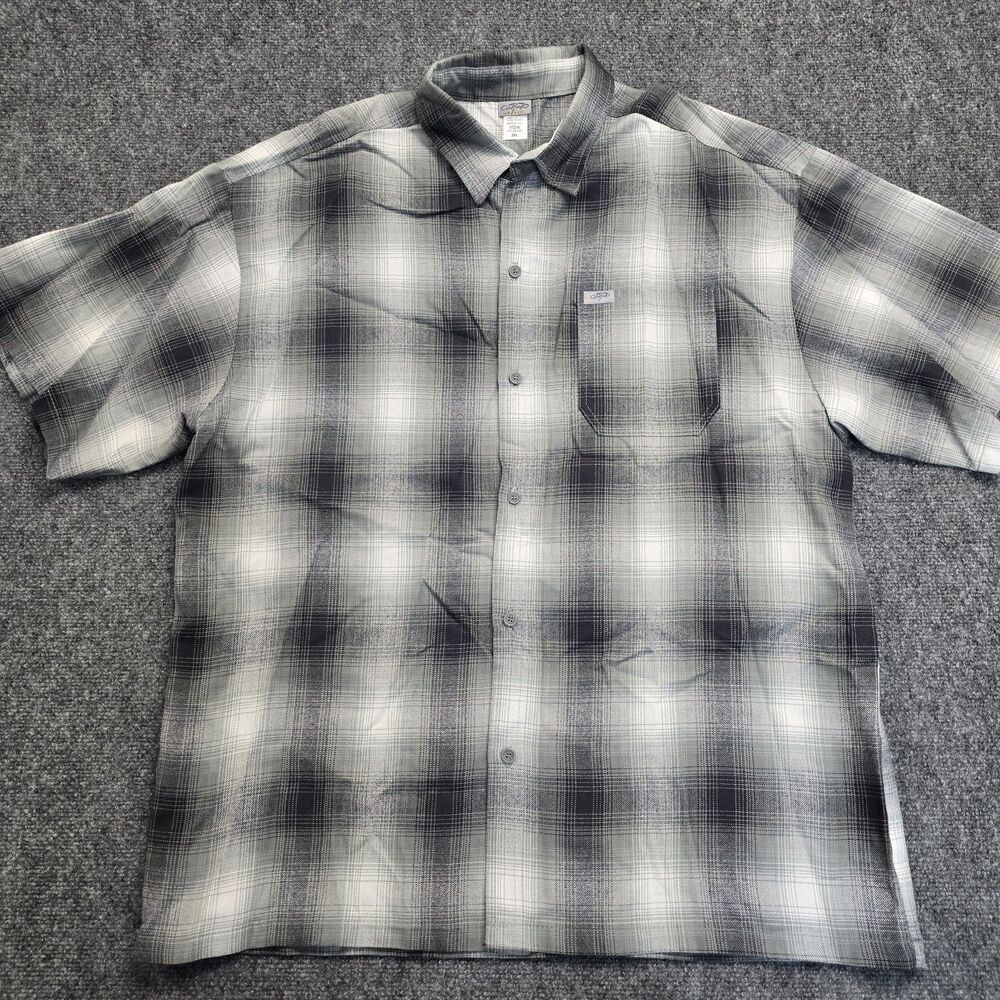 Vintage CalTop Shirt 3XL Shadow Plaid USA Made Flannel Short Sleeve Gray Black